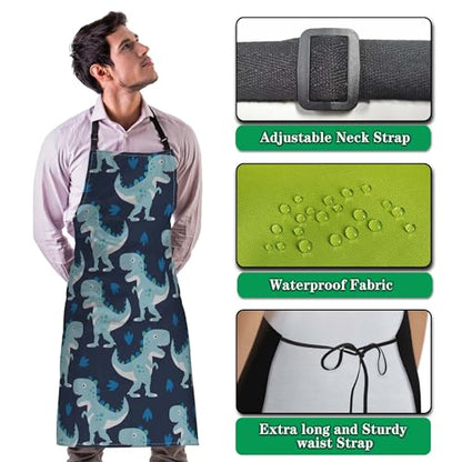 Funny Aprons for Adults Men Dinosaur Man Apron for Kitchen Cooking Restaurant BBQ Painting Crafting Gardening 27” (W) x 31” (H), Waterproof Apron - color: Dinosaur