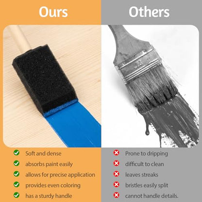 5 Pcs Foam Paint Brushes, 1" Sponge Paint Brush with Wood Handle, Sponge Brushes for Painting DIY Craft Varnishes Painting and Cleaning
