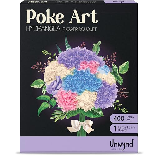 Unwynd Poke Art Hydrangea Flower Bouquet Kit for Adults, Women and Teens | Hobby activity, brain puzzles, adult, 12 illustration sheets, 12 pages of stickers, 12 colour pages Rubbing Plates & Supplies - style: Hydrangea