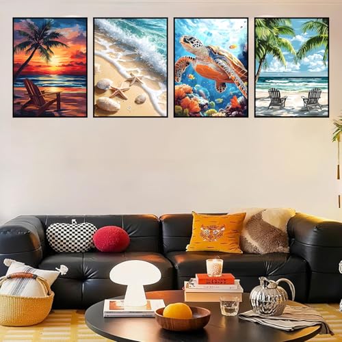 4 Pack Diamond Art Kits for Adults, Beach Diamond Painting Kits 12x16 Inch - color: 4 PC Beach, size: 11.8x15.7in(30x40cm)