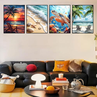 4 Pack Diamond Art Kits for Adults, Beach Diamond Painting Kits 12x16 Inch - color: 4 PC Beach, size: 11.8x15.7in(30x40cm)