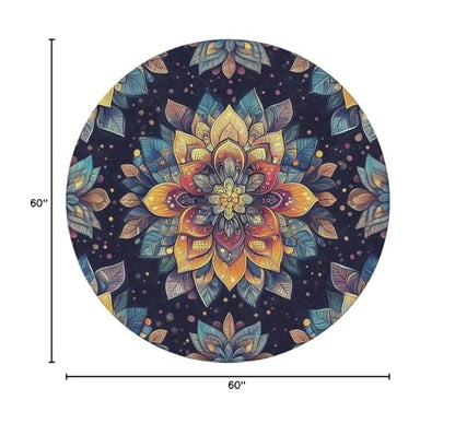 Round Tablecloth Stretch Round Fitted Tablecloth with Elastic, Boho Waterproof Table Cloth for 54"-58" Round Table, 60Inch - color: A-boho-1, size: 60" (Round)