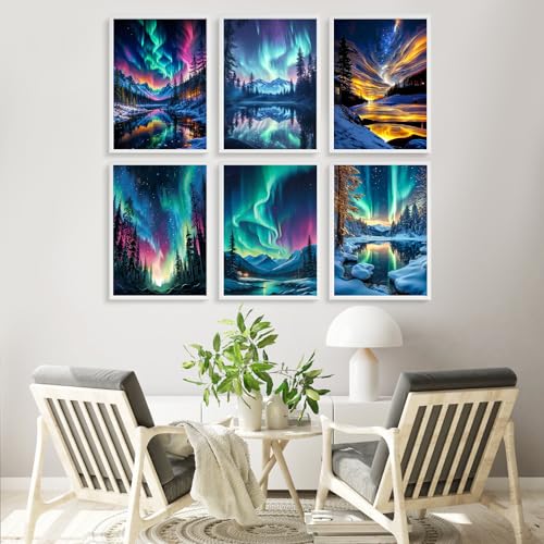 6 Pack Paint by Numbers Kit for Adults Without Frame 10x14 Inch, Aurora - color: LKOP6P-5