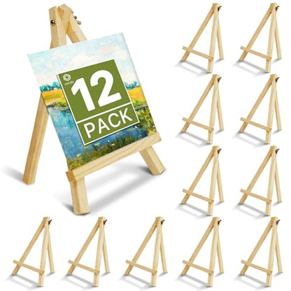 Conda 12 Pack 9 Inch Mini Wooden Display Easels, A-Shaped Mini Easel Stand for Small Painting, Painting Party Easel for DIY Crafts, Photos, Gift, Decoration - style: 12 Pcs