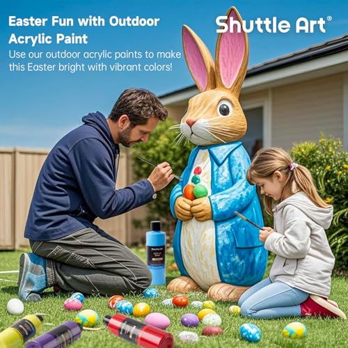 Shuttle Art Outdoor Acrylic Paint Set, 12 Colors Waterproof Paint, 8.45oz/250ml Large Bottles, Rich Pigmented Bulk Painting Supplies for Artists, Beginners on Rocks, Wood, Wall, Crafts, Garden Statues | Highly pigmented, non-toxic acrylic paints in bottle