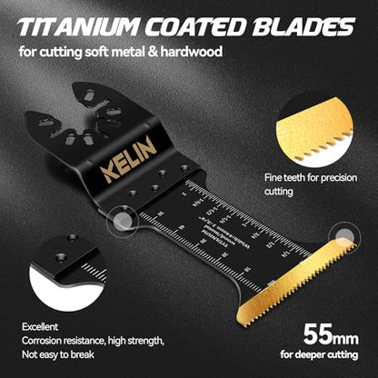 KELIN 18PCS Titanium Oscillating Tool Blades, Universal Multitool Blades - size: 18 PCS (with Scraper & Semicircle Kit)