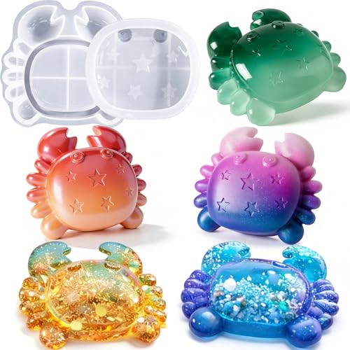 Crab Jar Resin Molds with Lid, 3D Animal Silicone Storage Box Mold - color: Crab Resin Mold