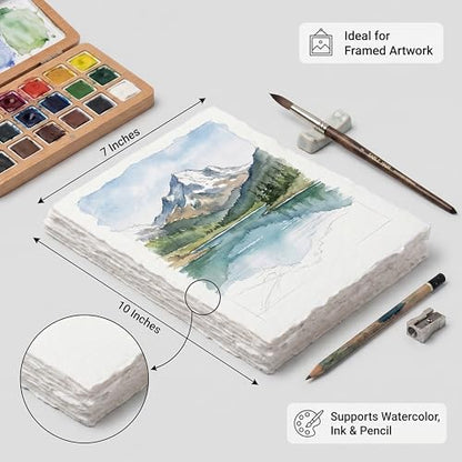 Leather Village Watercolor Paper 11.5''x7.5'', 400 GSM Cotton, 25 Sheets White - size: 11.5 inches X 7.5 inches
