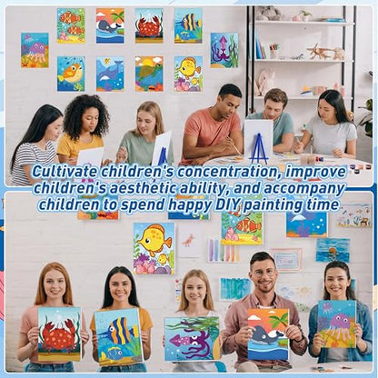 Blosssound 10 Set Pre Printed Canvas Pre Drawn Canvas Painting with Easel Kits 5" x 7" Outline Painting Panels for Beginners, DIY Craft Project, Home Decors(Ocean) - style: Ocean