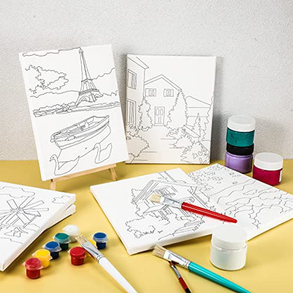 Sherr 10 Pcs Pre Drawn Canvas for Painting,Scenery,8 X 10 Inch | Preprinted Stretched Cotton Canvas for Adults, Pre Drawn Painting Outlines for Couple Date Night, Sip and Paint Party Favor - style: Scenery