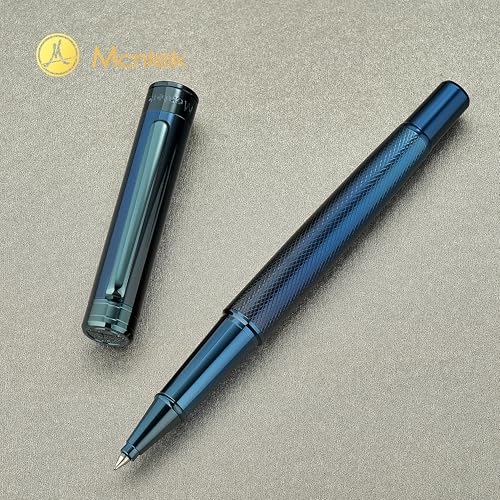 MCNTEIK Electroplated Blue Rollerball Pen, Stunning Luxury Pen with Mesh Texture Design、Schmidt Ink Refill, Nice Gift Set for Men & Women, Business, Executive, Office, Fancy, Nice Fancy Designer Pens - color: Electroplated Blue