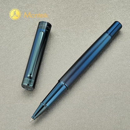 MCNTEIK Electroplated Blue Rollerball Pen, Stunning Luxury Pen with Mesh Texture Design、Schmidt Ink Refill, Nice Gift Set for Men & Women, Business, Executive, Office, Fancy, Nice Fancy Designer Pens - color: Electroplated Blue