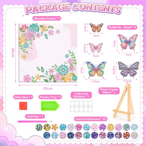 Arts and Crafts for Kid Age 8-12, Diamond Art Butterfly Girl Birthday Gift - style: Pink