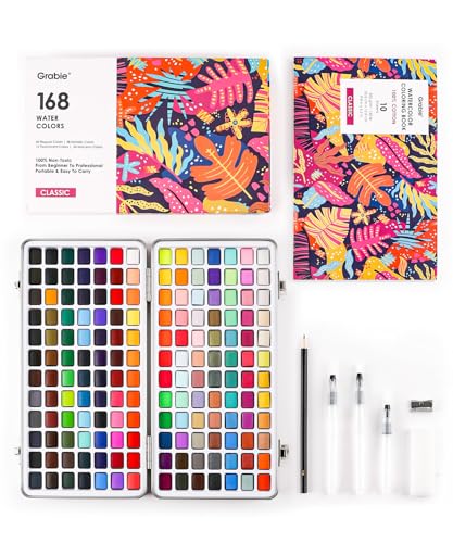 Grabie Set of 168 Color Watercolor Paint Set with Brush Pens - color: 168 Colors