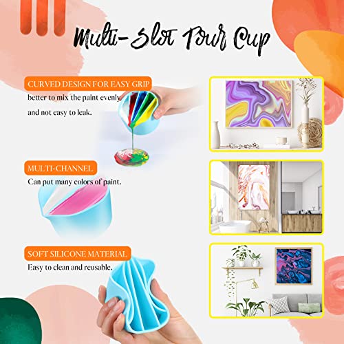 4 Pcs Split Cups for Acrylic Paint Pouring Reusable DIY Silicone Paint Pour Cup with 2-5 Channels Dividers Pour Painting Supplies Painting Tool Silicone Cup Resin Art Drawing(Blue,2/3/4/5 Channels)
