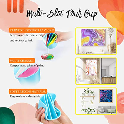 4 Pcs Split Cups for Acrylic Paint Pouring Reusable DIY Silicone Paint Pour Cup with 2-5 Channels Dividers Pour Painting Supplies Painting Tool Silicone Cup Resin Art Drawing(Blue,2/3/4/5 Channels)