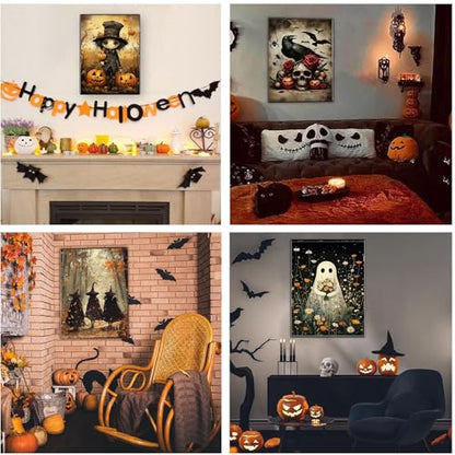 4 Pack Paint by Numbers Kit for Adults - Wooden Easel, Halloween Paint by Numbers with Frame, Halloween Adult Painting by Number Kits on Canvas, Easy Oil Painting Arts Gift Wall Decor 8x12inch
