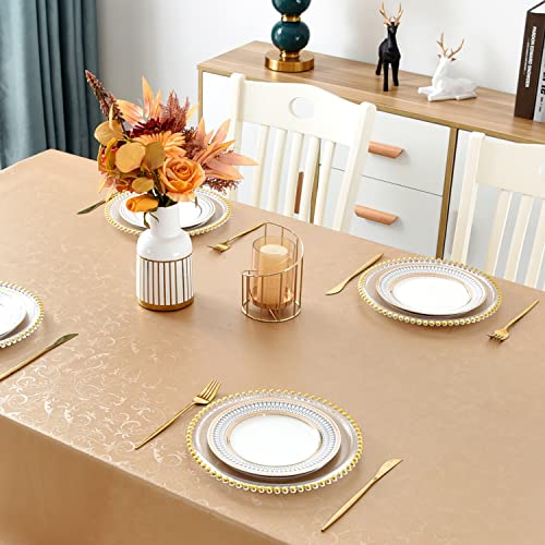 Romanstile Waterproof Vinyl Tablecloth Rectangle, 52 x 70 Inch, Flower Champagne - color: Flower Champagne, size: 52" x 70" (Rectangular)