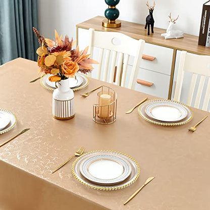 Romanstile Waterproof Vinyl Tablecloth Rectangle, 52 x 70 Inch, Flower Champagne - color: Flower Champagne, size: 52" x 70" (Rectangular)
