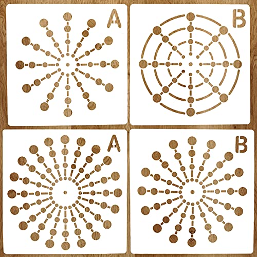 4Pcs Mandala Dot Painting Stencils - 8/12/16/20 Segment Creative Mandala Templates Stone Stencils for Reusable Drawing on Wood, Wall, Floor, Tile, Fabric DIY Art Projects