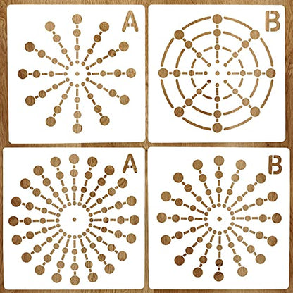 4Pcs Mandala Dot Painting Stencils - 8/12/16/20 Segment Creative Mandala Templates Stone Stencils for Reusable Drawing on Wood, Wall, Floor, Tile, Fabric DIY Art Projects