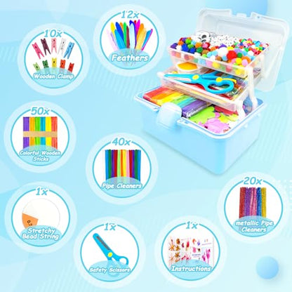 3000 Arts and Crafts Supplies for Kids Craft Kit Craft Box with Pipe Cleaners Arts and Crafts for Kids Age 4-6, 6-8, 8-12 DIY School Supplies Materials Set Toys Gifts for Girls Boys Toddlers, Blue - color: blue