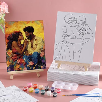 Harloon 36 Pcs 8 x 10 Inch Pre Drawn Canvas for Painting Afro Queen Pre Stretched Canvas Painting for Adults Sip and Paint Party Supplies Favor - style: Sexy Couples