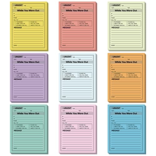 Eaasty 9 Pcs While You were Out Message Pad 4 x 5 Inch Phone Message Pads Messages Pack Assorted Color Adhesive for Office Supplies Work Call, 40 Sheets/pad(Light Colors) - color: Light Colors