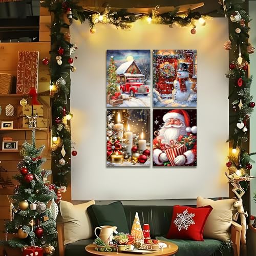 Muzagroo Art 5D Christmas Diamond Paintings Kits for Adults, Hand Crafts Diamond Art Kits for Beginners, DIY Gem Art Kits Diamond Dot Paintings Kits Art Crafts 12x16 Inches 4PCS(Christmas) - color: 16-Christmas