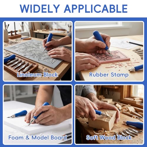 Falling in Art Block Cutters with 6 Type Blades &2 Plastic Storage Handles - style: 6 Type Blades &2 Handles