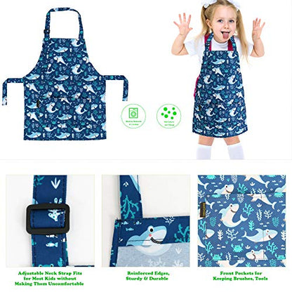 BeeGreen Kids Cooking Aprons 2 Pack, Adjustable Strap Toddler Art Apron with Front Pocket - color: Blue,light Blue