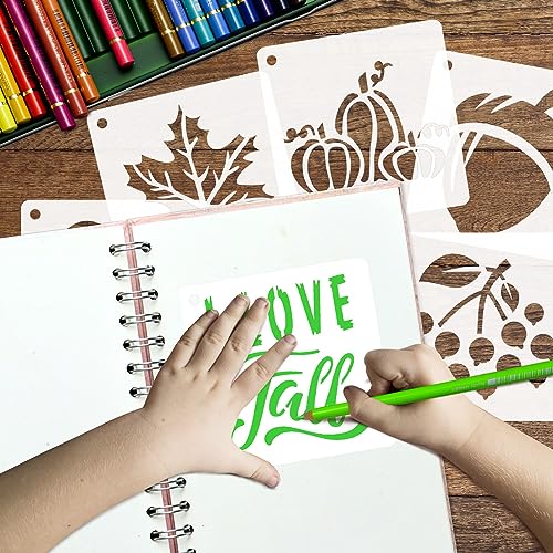 50 PCS Fall Painting Stencils Reusable Fall Stencils for Painting on Wood Rocks Canvas Fabric Glass Pottery 4x4 Inch - color: Fall