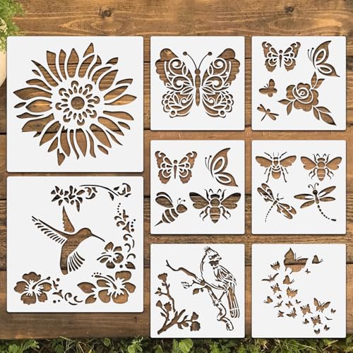 8 Pcs Large Flower Stencils for Painting, 9.84 X 9.84 Inch Flower Stencils for Crafts Reusable, Wood and Wall Stencils for Painting Large Pattern, DIY Templates Holiday Wall Paper (B) - style: B