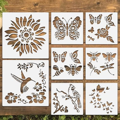 8 Pcs Large Flower Stencils for Painting, 9.84 X 9.84 Inch Flower Stencils for Crafts Reusable, Wood and Wall Stencils for Painting Large Pattern, DIY Templates Holiday Wall Paper (B) - style: B