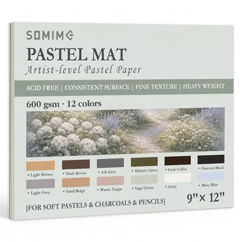 Somime 9x12 Sanded Pastel Paper Pad, 600gsm 12 Sheets of 12 Mixed Colors | Heavyweight Artist Drawing Paper Pad for Pencils and Soft Oil Charcoal Pastels - size: 9x12 12 sheets