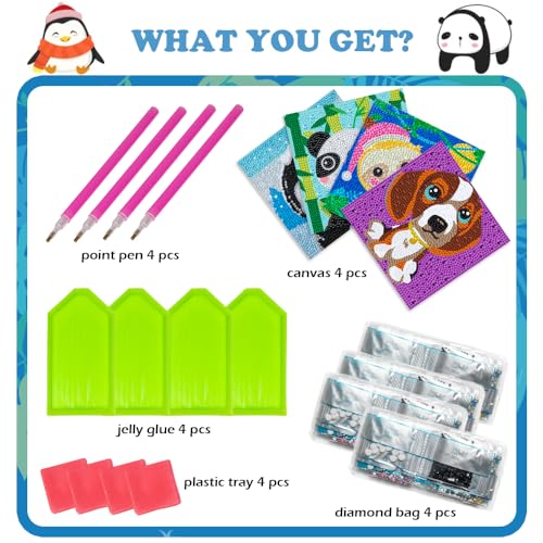 Labeol Diamond Art Kits for Kids Crafts for Girls Ages 6-8-10-12 Easy to DIY Creative Diamond Art Sticker Craft by Numbers Kits for Kids and Adult Beginners (4 Pack Chic) - style: 4 pack Chic
