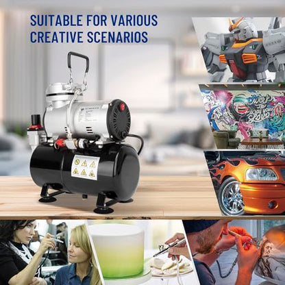 Timbertech Airbrush Compressor, High-performance Single-Piston Oil-free Mini Compressor AS186 with 3L Tank, Regulator, Moisture Trap for Hobby, Cake Decoration, Tattoo, Automotive Graphic, Make-up