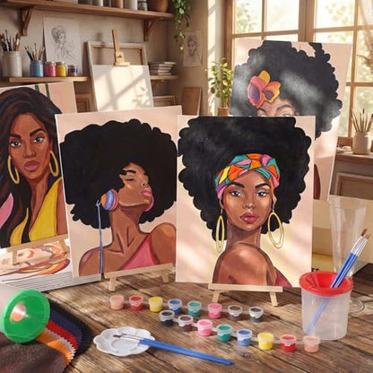 Sherr 285 Pcs 30 Sets Sip and Paint Kit for Adults,Fashion | Pre Drawn Canvas to Paint for Adults, Acrylic Paints, Brushes, Easels, Date Night, Birthday Party Gifts - style: Charming Lady