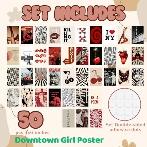 TRAMIN 50 Pcs Downtown Girl Room Decor, Downtown Girl Posters Y2k Pictures, Retro Y2k Collage Kit, Coquette Room Decor Aesthetic, Rockstar Coquette Wall Art Prints