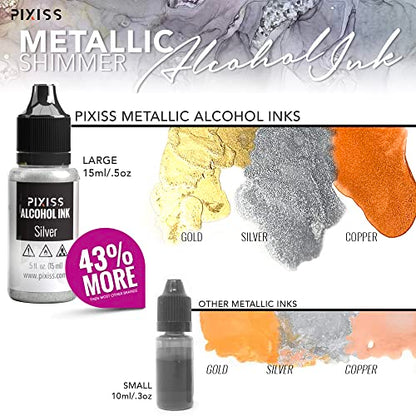 Metallic Alcohol Ink Set, Gold, Silver, Gunmetal, Copper, Pearl, Metallic Mixatives with Extreme Shimmer for Alcohol Ink Paper, Large 0.5 Ounce Inks - color: Metallics