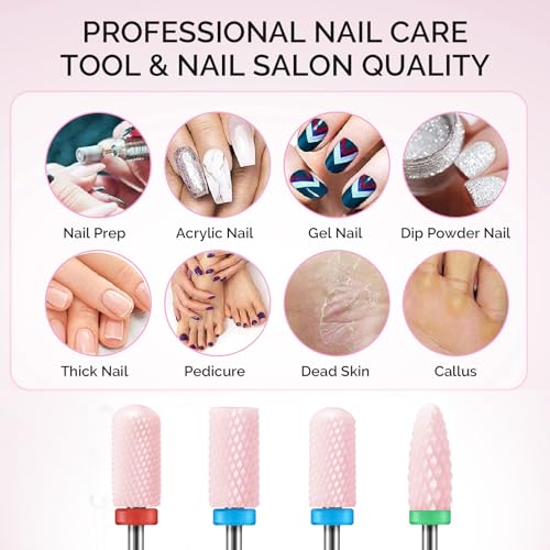 MelodySusie Ceramic Nail Drill Bits Set, 3/32'' (2.35mm) Professional Acrylic Nail File Drill Bit for Manicure Pedicure Cuticle Gel Nail Polishing, 4Pcs, Pink - color: Pink, size: 4 Pcs