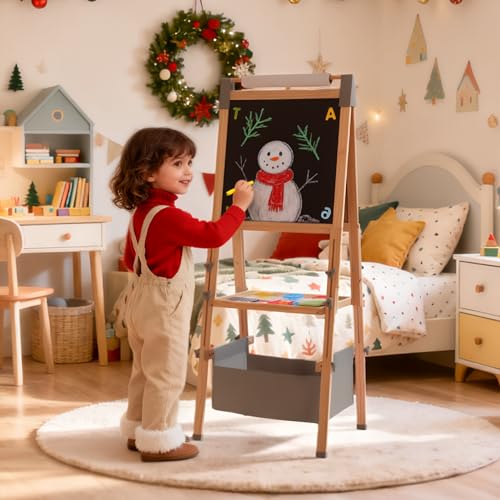 Kinder King Adjustable Wooden Kids Art Easel, Art Supplies, Storage (Grey) - color: Grey
