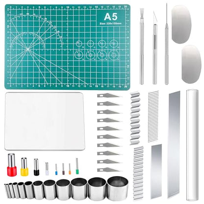 Yayatty Polymer Clay Tools, Acrylic Clay Roller, Acrylic Sheet, Rotary Cutting Mat, Round Polymer Clay Cutters with Clay Slicer Blade for Pottery and Sculpture (43 PCS) - color: 43 PCS