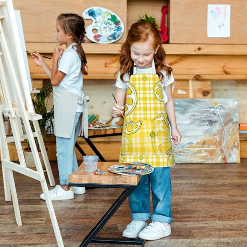 PLULON 4 Pcs Kids Apron Lemonade Stand Supplies for Kids, Kids Lemon Apron with Pockets Adjustable Strap Lemonade Stand Kids Aprons Bulk for Painting Cooking, 3-8 Years - color: Yellow Lemon
