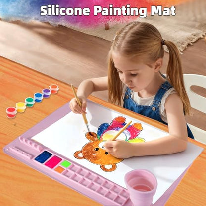 Silicone Painting Mat, 20"X16" Craft Mat,Large Art Mat Clay Mats | Paintbrush Holder, Nonslip Color Dividers Silicone Mats with Built in Cup for Painting, Table, Resin and DIY Pink - color: Pink
