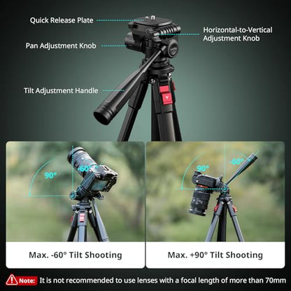SmallRig Aluminum Camera Tripod Stand AP-30, 67.7" Travel Tripod with Phone Clip & Carry Bag, Portable Tripods with Quick-Flip Lock Legs, for Live Streaming and Vlogging, Max Load 11lb - style: AP-30