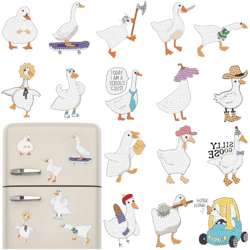 16 Pcs Goose Diamond Painting Magnets Kits Diamond Art Fridge Magnet Refrigerator Sticker Diamond Painting kit for Beginners Adults DIY Art Craft Gifts Home Decors - color: Goose