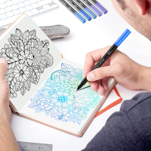 Blue Markers for Coloring, Drawing Pens 12 Pack | Dual Tip, Brush Pens, Ideal for Artists, Calligraphy, Sketching - color: Blue