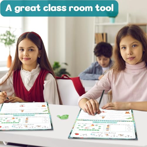 gisgfim Grooved Cursive Handwriting Workbook Magic Reusable Grooved Cursive Handwriting Practice Guided Tracing with Disappearing Ink Pens for Beginners Kids Learning Activities Supplies (Words) - style: Vocabulary