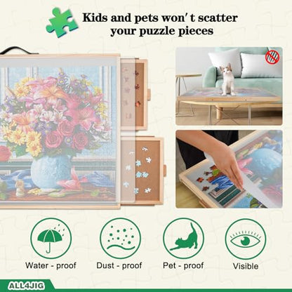 ALL4JIG 2000 Pieces 2-in-1 Tilting & Rotating Puzzle Board,40.16" x 28.5"Adjustable Angle Puzzle Board with 4 Drawers & Clear Protective Cover, Birthday Gift for mom,with a Tabletop Easel-Style Tilt - size: Large-2000pcs